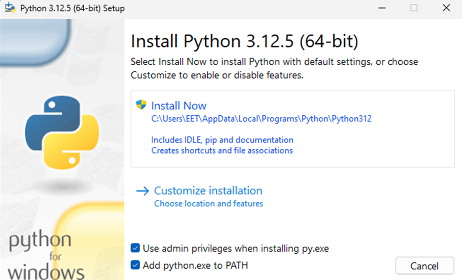 PATH változó a Python telepítőjében